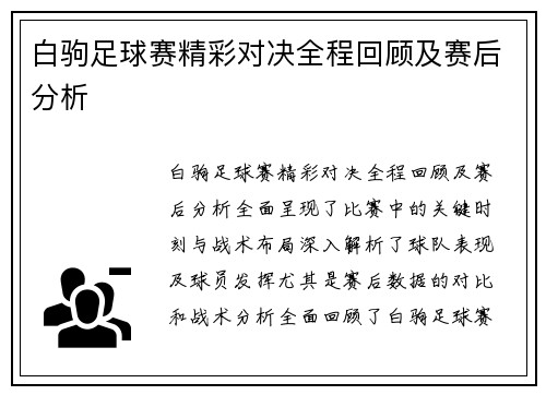 白驹足球赛精彩对决全程回顾及赛后分析