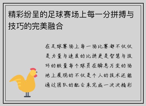 精彩纷呈的足球赛场上每一分拼搏与技巧的完美融合