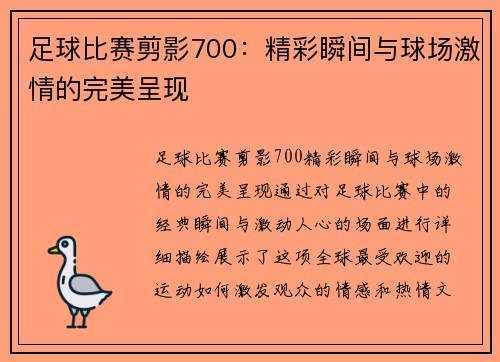 足球比赛剪影700：精彩瞬间与球场激情的完美呈现