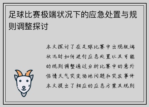 足球比赛极端状况下的应急处置与规则调整探讨