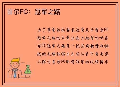 首尔FC：冠军之路