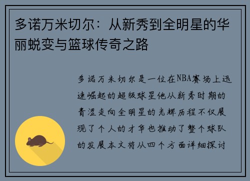 多诺万米切尔：从新秀到全明星的华丽蜕变与篮球传奇之路