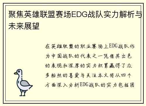 聚焦英雄联盟赛场EDG战队实力解析与未来展望