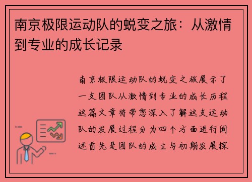 南京极限运动队的蜕变之旅：从激情到专业的成长记录